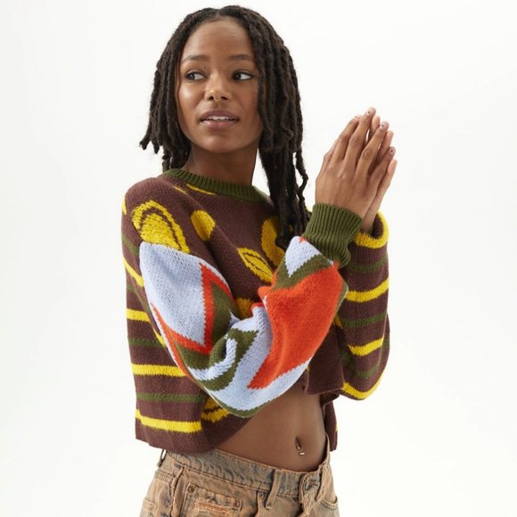 Urban Outfitters BDG Rio Y2K Mixed Print Colorful Cropped Sweater - Picture 4 of 8